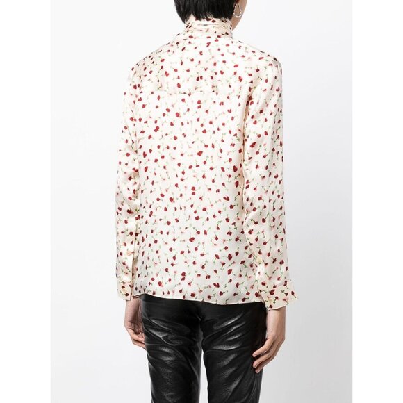 KHAITE Women's Floral Print Attached Scarf Blouse Size 2 - Picture 2 of 12